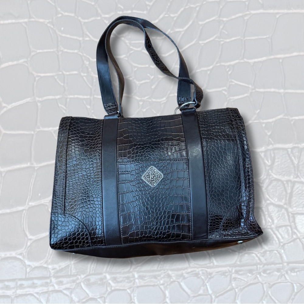 Coldwater Creek Black Crocodile Embossed Tote